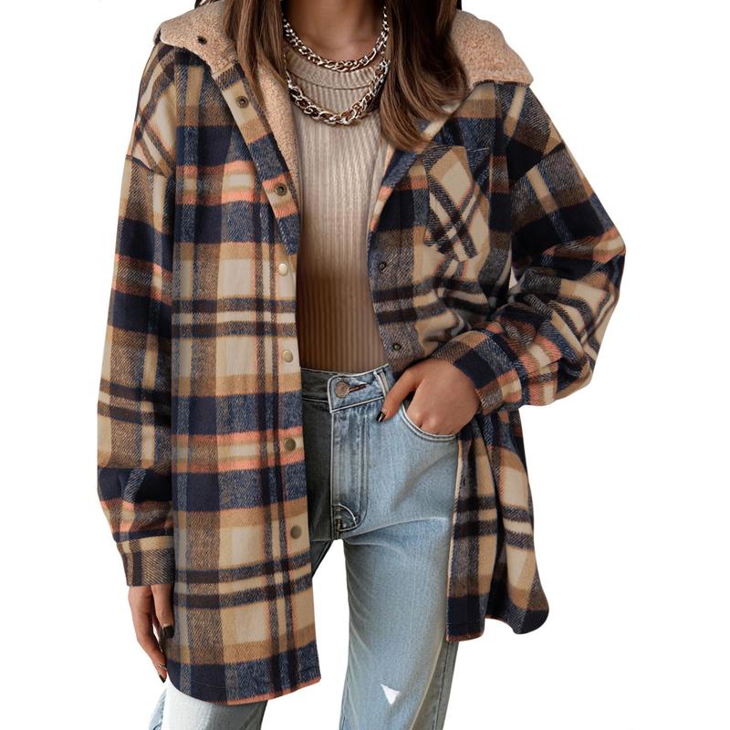 Dokotoo Women's Flannel Hooded Plaid 2025 Shacket Thick Coat Winter Coat for Warmth Button down Warm and Fuzzy Fleece Jacket