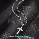 925 Sterling Silver Cross Necklace for Men Women, 5mm 316L Stainless Steel Diamond-Cut Durable Figaro Link Chain or Cuban Link Curb Chain for Men, Mens Silver Crucifix Cross Pendant Necklaces Jewelry 16-30 Inches