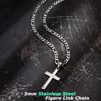 925 Sterling Silver Cross Necklace for Men Women, 5mm 316L Stainless Steel Diamond-Cut Durable Figaro Link Chain or Cuban Link Curb Chain for Men, Mens Silver Crucifix Cross Pendant Necklaces Jewelry 16-30 Inches