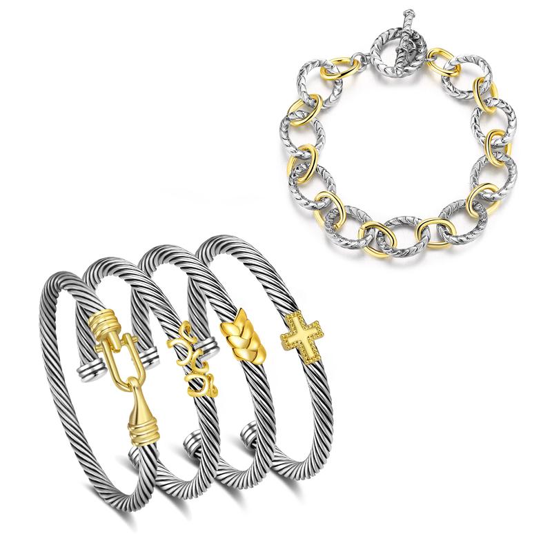 Mytys 5Pcs Women’s Cuff Bracelet Set – Elegant Two-Tone Bangles, Perfect Gift Stylish Jewelry Trendy Fashionable Accessories