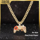 Holylegend 14K Real Gold-Plated Game Controller Necklace, Sony-Inspired CZ Diamond Pendant, 24" Cuban & Rope Chain, Hip Hop Jewelry Gift for PlayStation Fans