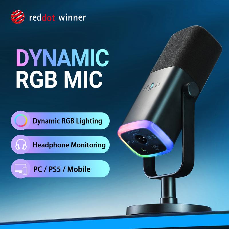 FIFINE AM8 XLR/USB Gaming Microphone for Podcast Recording, Dynamic RGB Mic with Quick Mute, headphone jack, Gain Knob, Volume Control, Desktop Mic for PC Gamer, XLR mic for audio interface mixer, for smartphone
