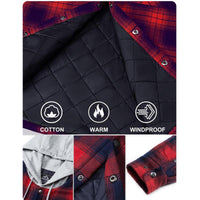 MAGCOMSEN Men's Flannel Shirt Jacket with Hood Quilted Lined Long Sleeve Plaid Hooded Jacket Button Down Spring Winter Warm Coat