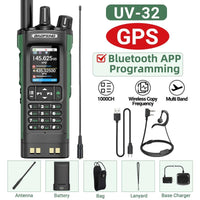 1/2PCS BAOFENG UV32 GPS Ham Radio Walkie Talkie 10W APP Programming Wireless Copy Frequency Rechargeable uv32 Multi Band 2500mAh UV-32 uv-32 Type-C AM FM NOAA Radio