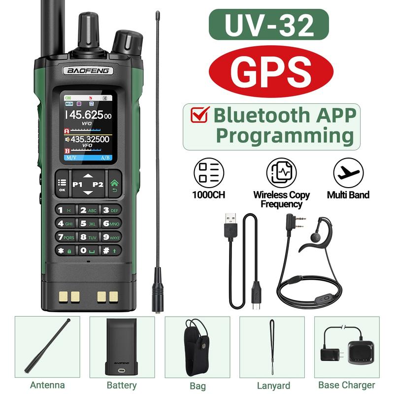 1/2PCS BAOFENG UV32 GPS Ham Radio Walkie Talkie 10W APP Programming Wireless Copy Frequency Rechargeable uv32 Multi Band 2500mAh UV-32 uv-32 Type-C AM FM NOAA Radio