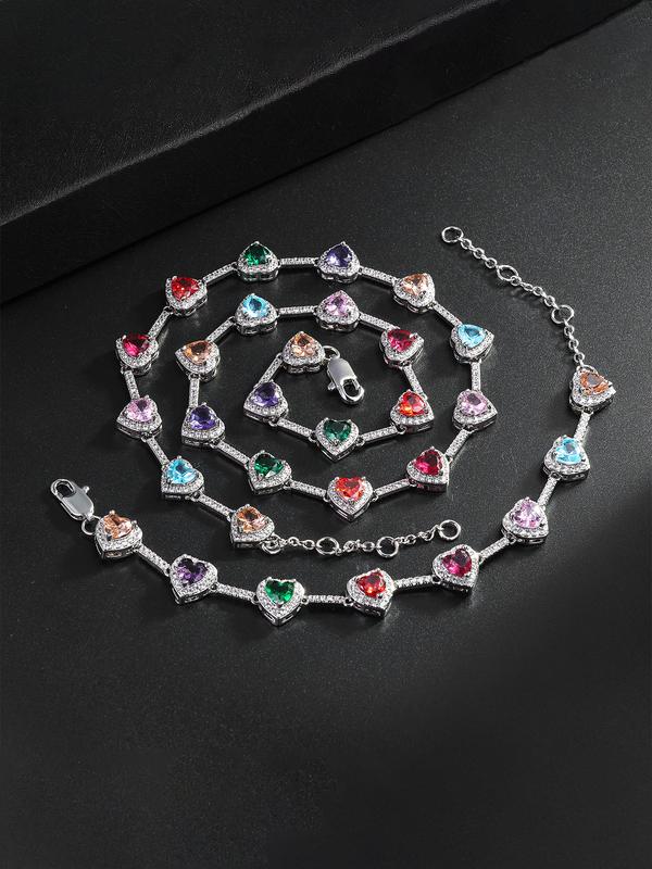 Iced Chics 2pcs Set, A Two-piece Set Of Colorful Necklaces and Bracelets, Suitable for Both Men and Women. Elegant Copper Jewelry Set, Perfect for Couples As A Gift, Trendy Matching Jewelry Set, Accessories