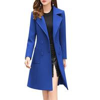 SCUSTY Women Winter Wool Blend Camel Mid-Long Coat Notch Double-Breasted Lapel Jacket Outwear
