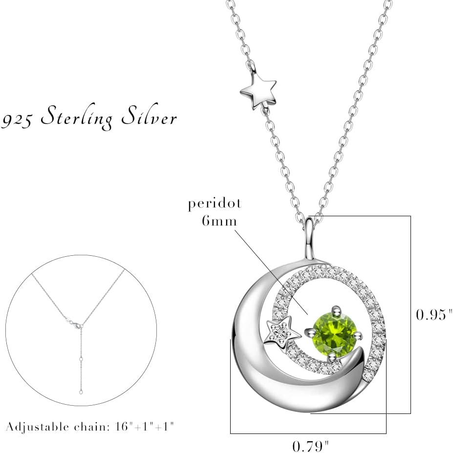 FANCIME Birthstone Necklaces 925 Sterling Silver Moon and Star Pendant Fine Jewelry Birthday Christmas Gifts for Mom Wife Her Daughter, Adjustable Chain 16+2"