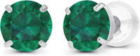 Solid 14K Yellow, White or Rose Gold 4mm Round Genuine Gemstone Birthstone Prong Set Stud Earrings For Women