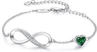 CDE Infinity Heart Birthstone Charm Link Bracelet for Women 925 Sterling Silver Adjustable Mother's Day Gift Anniversary Birthday Jewelry for Wife Girlfriend Her