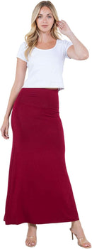 Azules Women's Maxi Skirt: Elegant, Soft, Stretchy Flowy Rayon Boho, High Waist Fold Over – Versatile for Any Occasion.