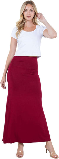 Azules Women's Maxi Skirt: Elegant, Soft, Stretchy Flowy Rayon Boho, High Waist Fold Over – Versatile for Any Occasion.