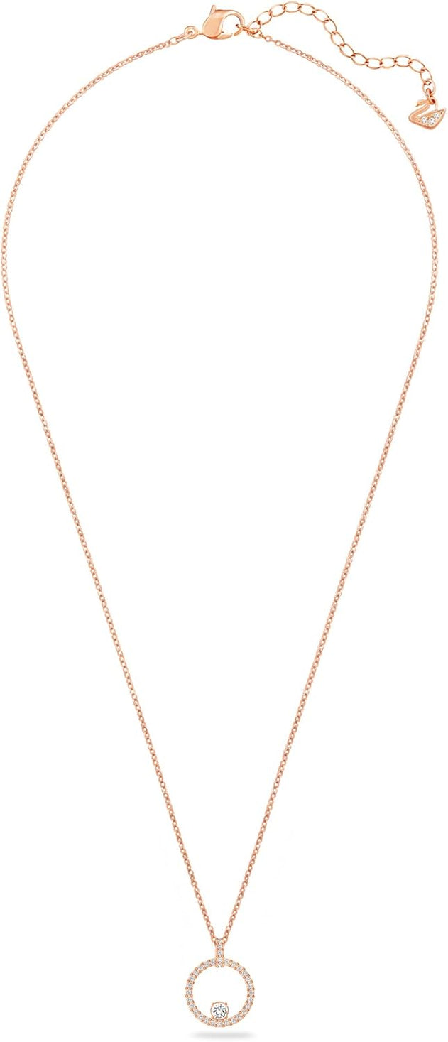 Swarovski Creativity Collection Women's Necklace, Intertwined circle Pendant with White Crystals and Rose-Gold Tone Plated Chain