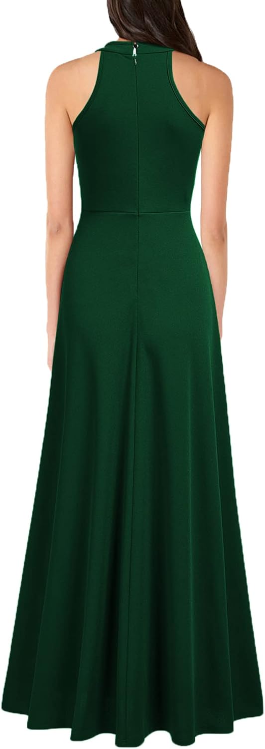 MUSHARE Women's Halter Neck Sexy Split Cocktail Party Maxi Long Formal Dress