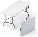4 Feet Foldable Table Adjustable Height with Built in Handle, Steel Legs | Heavy Duty Portable | Perfect for Party, Dining, Wedding, Events, Picnic Indoor, Outdoor, Camping, Utility, Folding
