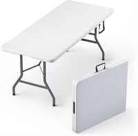 4 Feet Foldable Table Adjustable Height with Built in Handle, Steel Legs | Heavy Duty Portable | Perfect for Party, Dining, Wedding, Events, Picnic Indoor, Outdoor, Camping, Utility, Folding