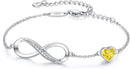 CDE Infinity Heart Birthstone Charm Link Bracelet for Women 925 Sterling Silver Adjustable Mother's Day Gift Anniversary Birthday Jewelry for Wife Girlfriend Her