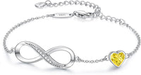 CDE Infinity Heart Birthstone Charm Link Bracelet for Women 925 Sterling Silver Adjustable Mother's Day Gift Anniversary Birthday Jewelry for Wife Girlfriend Her
