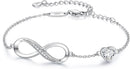 CDE Infinity Heart Birthstone Charm Link Bracelet for Women 925 Sterling Silver Adjustable Mother's Day Gift Anniversary Birthday Jewelry for Wife Girlfriend Her
