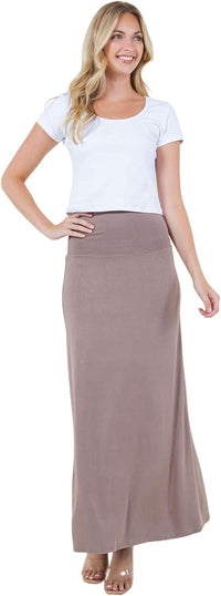 Azules Women's Maxi Skirt: Elegant, Soft, Stretchy Flowy Rayon Boho, High Waist Fold Over – Versatile for Any Occasion.