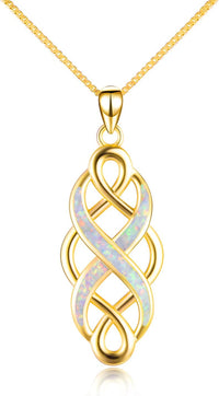 YFN Irish Celtic Knot Created Opal Pendant Necklace Sterling Silver Black Necklaces for Women Men 18"