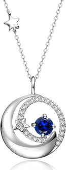 FANCIME Birthstone Necklaces 925 Sterling Silver Moon and Star Pendant Fine Jewelry Birthday Christmas Gifts for Mom Wife Her Daughter, Adjustable Chain 16+2"