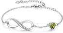 CDE Infinity Heart Birthstone Charm Link Bracelet for Women 925 Sterling Silver Adjustable Mother's Day Gift Anniversary Birthday Jewelry for Wife Girlfriend Her