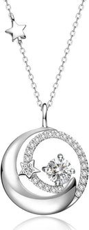 FANCIME Birthstone Necklaces 925 Sterling Silver Moon and Star Pendant Fine Jewelry Birthday Christmas Gifts for Mom Wife Her Daughter, Adjustable Chain 16+2"