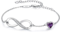 CDE Infinity Heart Birthstone Charm Link Bracelet for Women 925 Sterling Silver Adjustable Mother's Day Gift Anniversary Birthday Jewelry for Wife Girlfriend Her