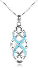YFN Irish Celtic Knot Created Opal Pendant Necklace Sterling Silver Black Necklaces for Women Men 18"
