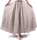 ASHER FASHION Women's Bohemian Style Elastic Waist Band Cotton Linen Long Maxi Skirt Dress