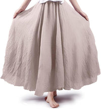 ASHER FASHION Women's Bohemian Style Elastic Waist Band Cotton Linen Long Maxi Skirt Dress