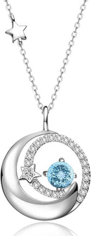 FANCIME Birthstone Necklaces 925 Sterling Silver Moon and Star Pendant Fine Jewelry Birthday Christmas Gifts for Mom Wife Her Daughter, Adjustable Chain 16+2"