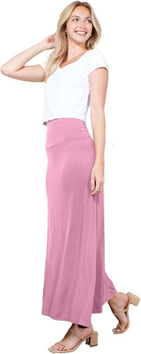 Azules Women's Maxi Skirt: Elegant, Soft, Stretchy Flowy Rayon Boho, High Waist Fold Over – Versatile for Any Occasion.