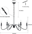 Black Chandelier,6-Light Rustic Industrial Iron Chandeliers for Dining Room Lighting Fixtures Hanging,Candle Hanging Hallway, Living Room, Foyer, Bedroom, Office, Bar,Island Lights