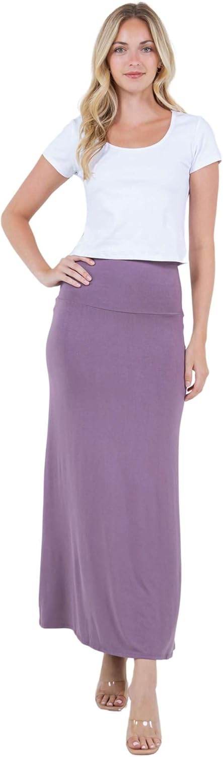 Azules Women's Maxi Skirt: Elegant, Soft, Stretchy Flowy Rayon Boho, High Waist Fold Over – Versatile for Any Occasion.
