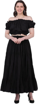Wevez Women's Gypsy 25 Yard Solid Color Cotton Skirt