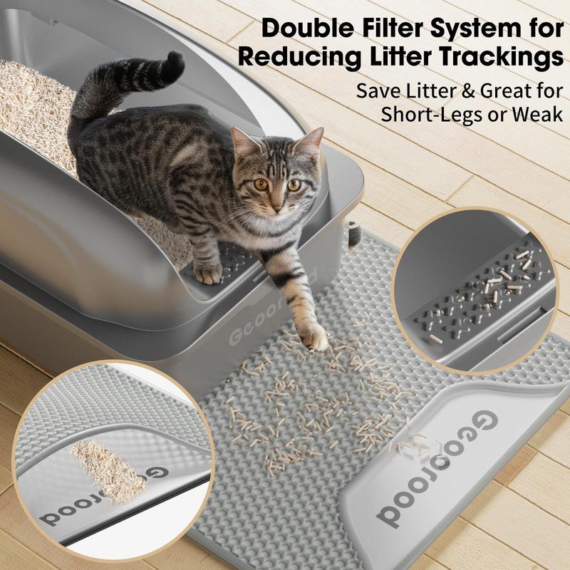 XXL Cat Litter Box Stainless Steel 20L with Lid, XL Large Metal Litter Box High Sided Design,Anti-Urine Leakage, Include Cat Mat & Litter Scoop, Never Absorbs Odors, Easy Cleaning, Non-Sticky,#Catsoft #catlovers