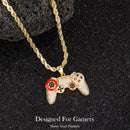 Holylegend 14K Real Gold-Plated Game Controller Necklace, Sony-Inspired CZ Diamond Pendant, 24" Cuban & Rope Chain, Hip Hop Jewelry Gift for PlayStation Fans