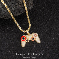 Holylegend 14K Real Gold-Plated Game Controller Necklace, Sony-Inspired CZ Diamond Pendant, 24" Cuban & Rope Chain, Hip Hop Jewelry Gift for PlayStation Fans
