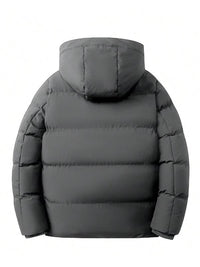 Men's Solid Color Patched Zip Up Longsleeves Hooded Winter Coat Jackets, Regular Fit Casual Long Sleeve Waterproof Warm Winter Jacket for Winter, Men's Clothes for Daily Wear