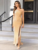Women Glitter Cut Out Criss Cross Sleeveless One Shoulder Split Thigh Sequin Formal Dress, Summer Clothes Women, Dress in Club, Sparkly Bodycon Evening Dress Quince Dress Vacation Outfits Outfit Para Brunch, Dresses for Women, Summer Dresses