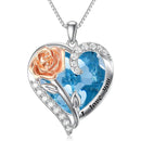 Birthstone Necklace for Women 925 Sterling Silver Rose Flower Heart Crystal Pendant Necklaces I Love You Jewelry Birthday Christmas Gifts for Women Her Girlfriend