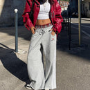 Aelfric Eden Double Waist Plaid Patchwork SweatPants Baggy Wide Leg Sweatpants for Women Loose Long Pants with Pockets