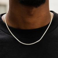 Micro Tennis Necklace in Yellow Gold - 2mm Width Jewelry for Men & Women 16" to 28" Lengths 18k Gold Plated Chain with CZ Stones