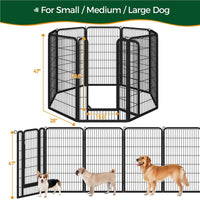 Dog Playpen 6/8/12/16 Panels Metal Pet Playpen, Outdoor Indoor Dog Exercise Barrier Fence, 24/32/40/47 inch