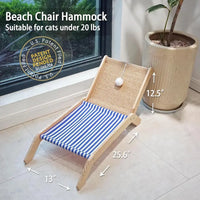 Beach Chair Cat Hammock, Elevated Cat Beds for Indoor Cats, Original Cozy Lounger with Sisal Scratcher and Toy Ball Heavy Duty Magnetic Garage Screen Door cat house cat hammock