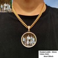 CARÁTIX Medium Round Plated Memory Medallions Charms Custom Picture Pendant Necklace for Men Hip Hop Jewelry Large Size Photo Pendant Jewellery Outdoorfun Valentine's Day Gift Fathersdaygift