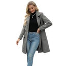 SCUSTY Women Winter Wool Blend Camel Mid-Long Coat Notch Double-Breasted Lapel Jacket Outwear