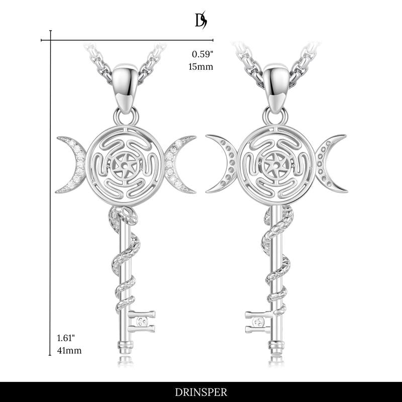 DRINSPER Hecate Necklace 925 Sterling Silver Goddess of Witches of Magic Hekate Pendant Necklace Ancient Greek Mythology Night of Hekate The Ancient Origins of the Goddess of Witchcraft and Moon Amulet Jewelry Pagan Jewelry for Women Men